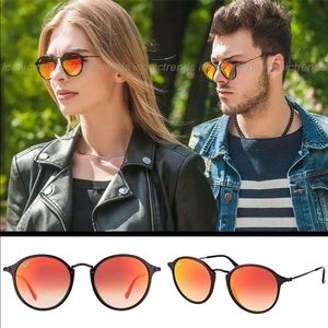 Ray Ban Round Fleck Orange Red Circle 